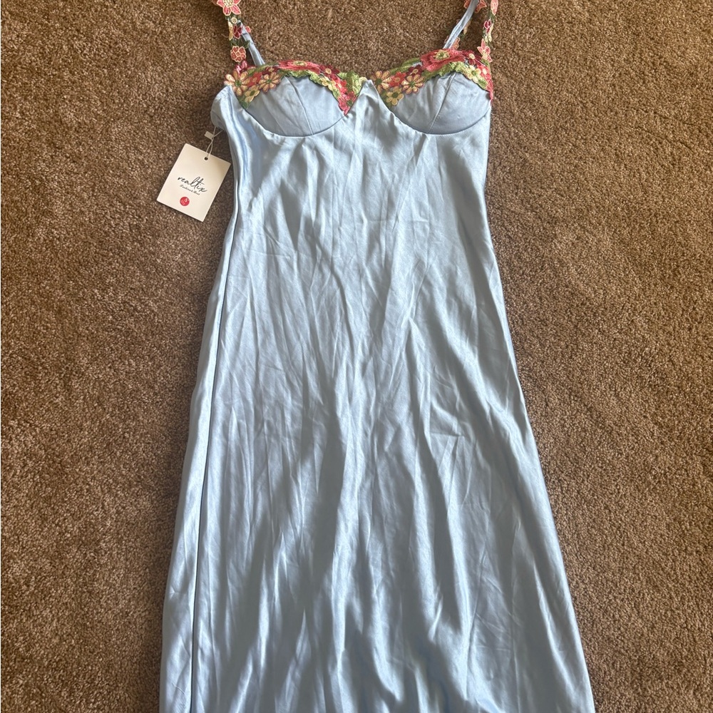 Molli Blue Floral Trim Formal Dress